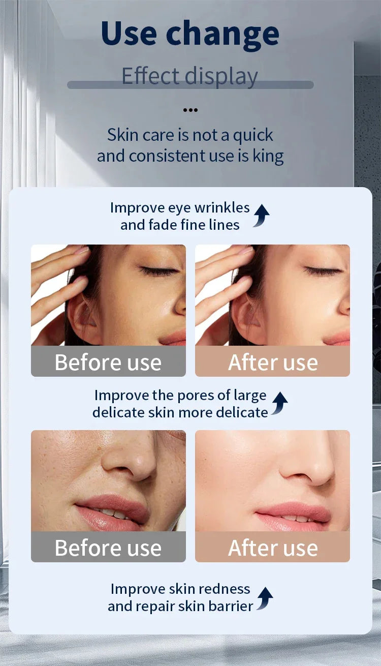 Skincare routine comparison image for an LED face mask