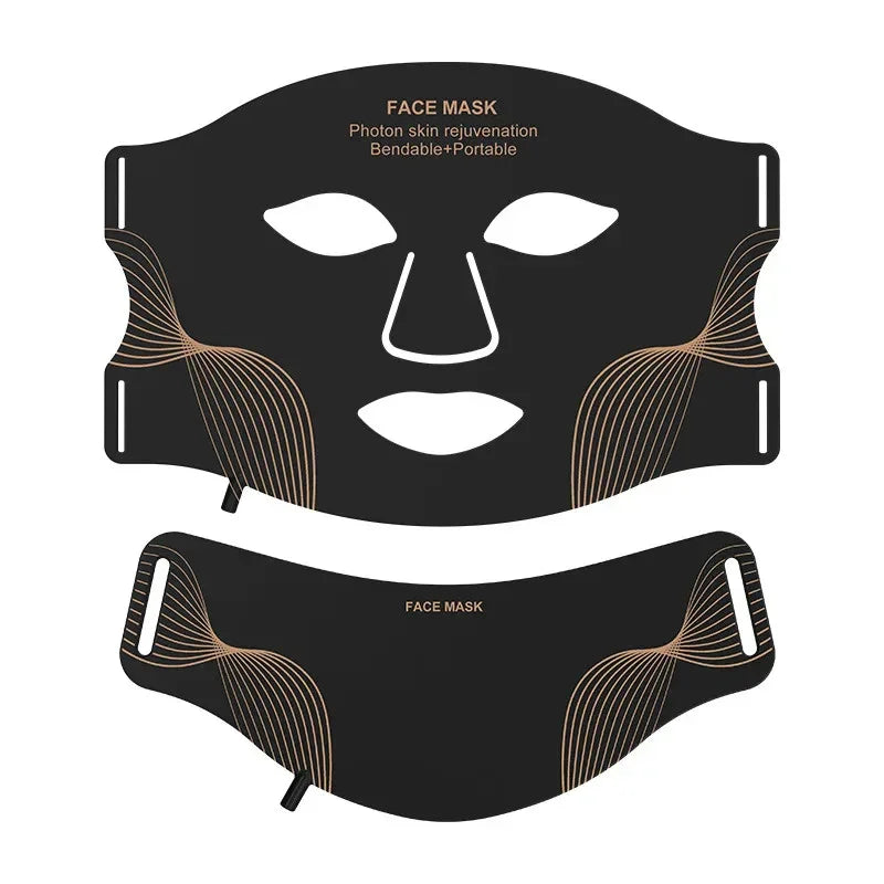 LED face and neck mask designed to cover the jawline and lower-face area