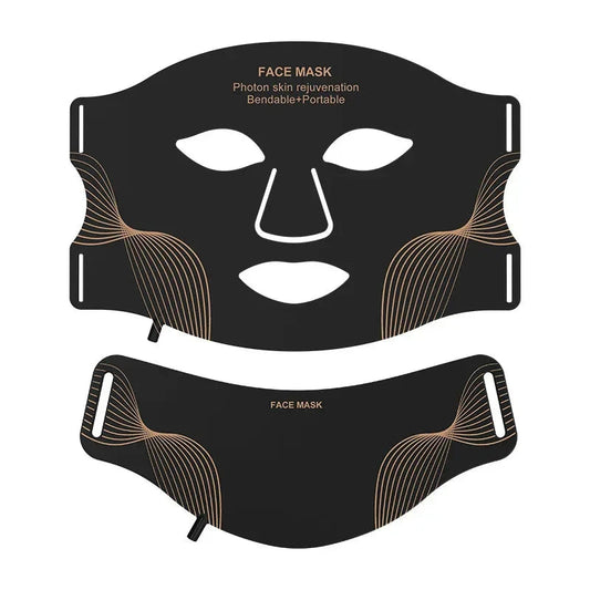 LED face and neck mask designed to cover the jawline and lower-face area