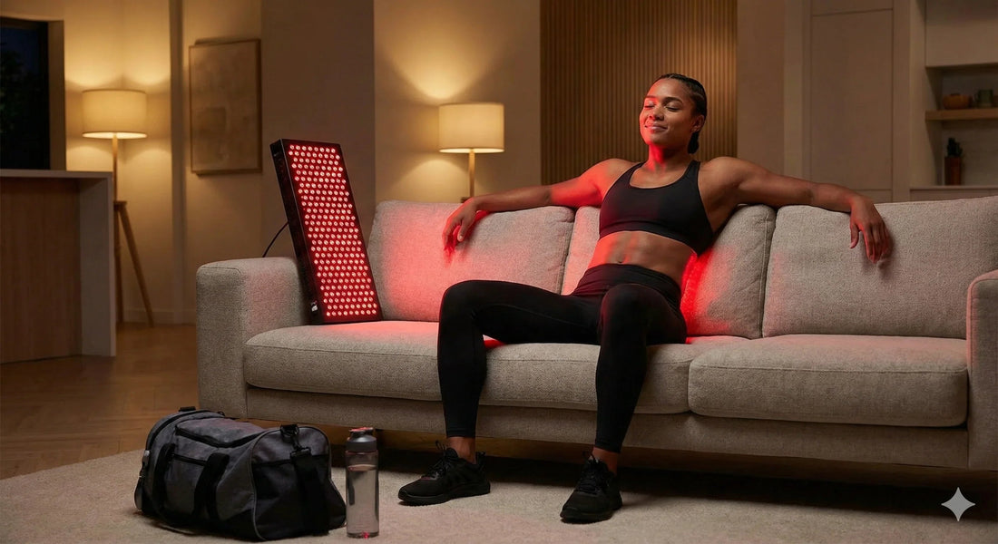 At-home red light therapy panel setup for back and recovery support