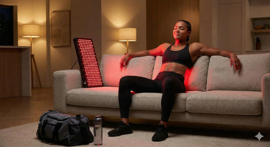 At-home red light therapy panel setup for back and recovery support