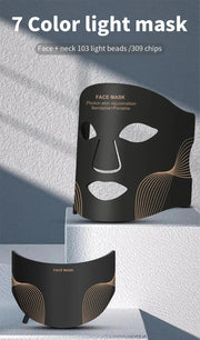 Black 7 color LED face and neck mask on display stands